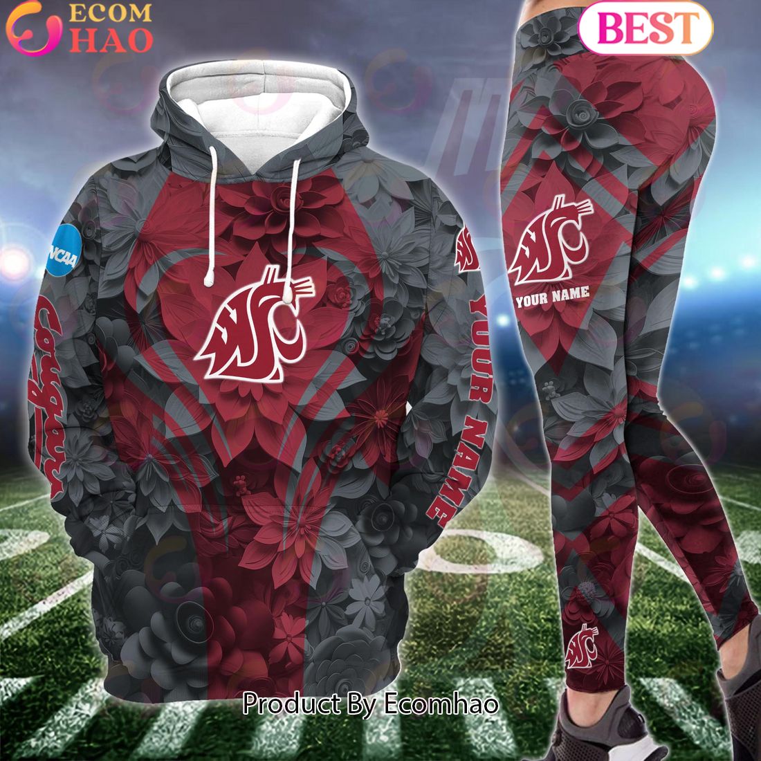 NCAA Washington State Cougars Hoodie And Leggings Custom Your Name, Football Team Clothings, Gift For Football Lovers