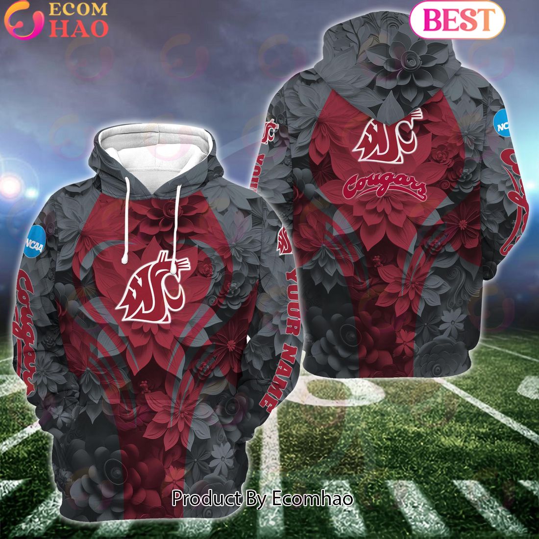 NCAA Washington State Cougars Hoodie And Leggings Custom Your Name, Football Team Clothings, Gift For Football Lovers