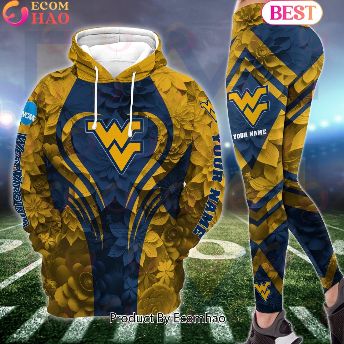 NCAA West Virginia Mountaineers Hoodie And Leggings Custom Your Name, Football Team Clothings, Gift For Football Lovers