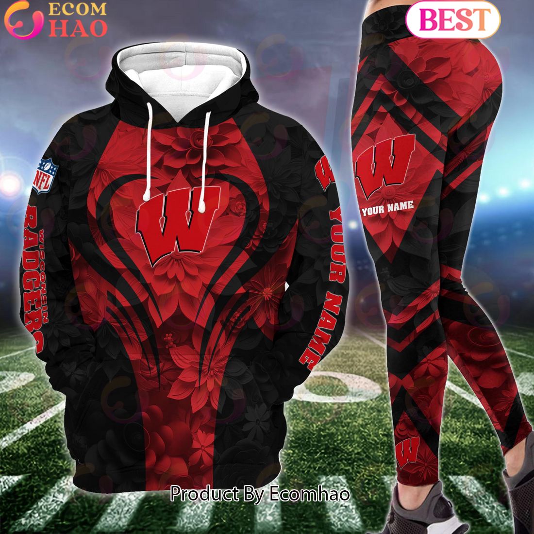 NCAA Wisconsin Badgers Hoodie And Leggings Custom Your Name, Football Team Clothings, Gift For Football Lovers