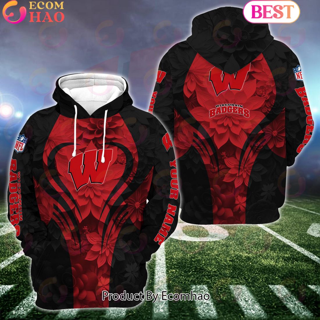 NCAA Wisconsin Badgers Hoodie And Leggings Custom Your Name, Football Team Clothings, Gift For Football Lovers