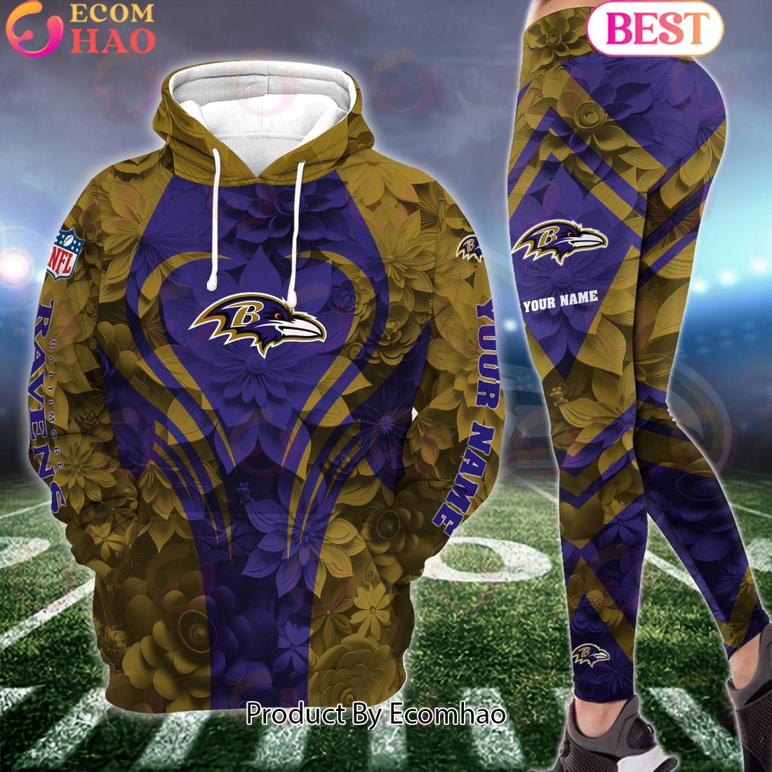 NFL Baltimore Ravens Special Flowers Design Hoodie And Leggings