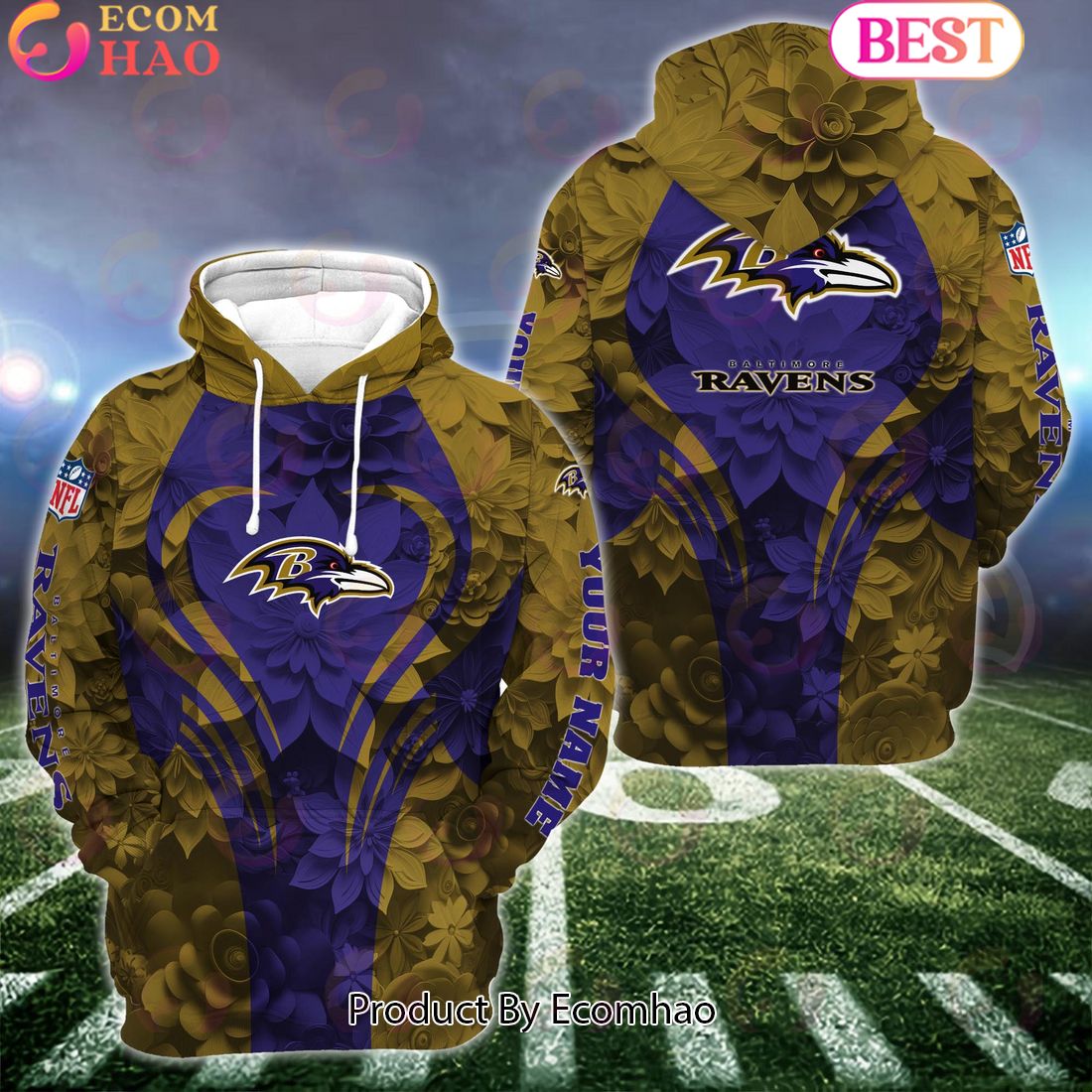 NFL Baltimore Ravens Special Flowers Design Hoodie And Leggings