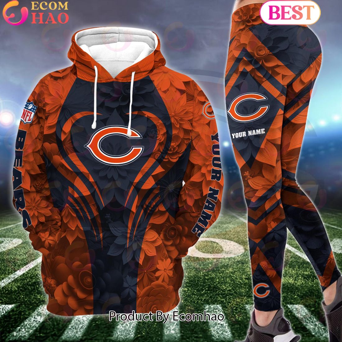 NFL Chicago Bears Special Flowers Design Hoodie And Leggings