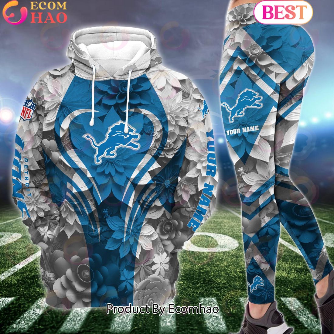 NFL Detroit Lions Special Flowers Design Hoodie And Leggings