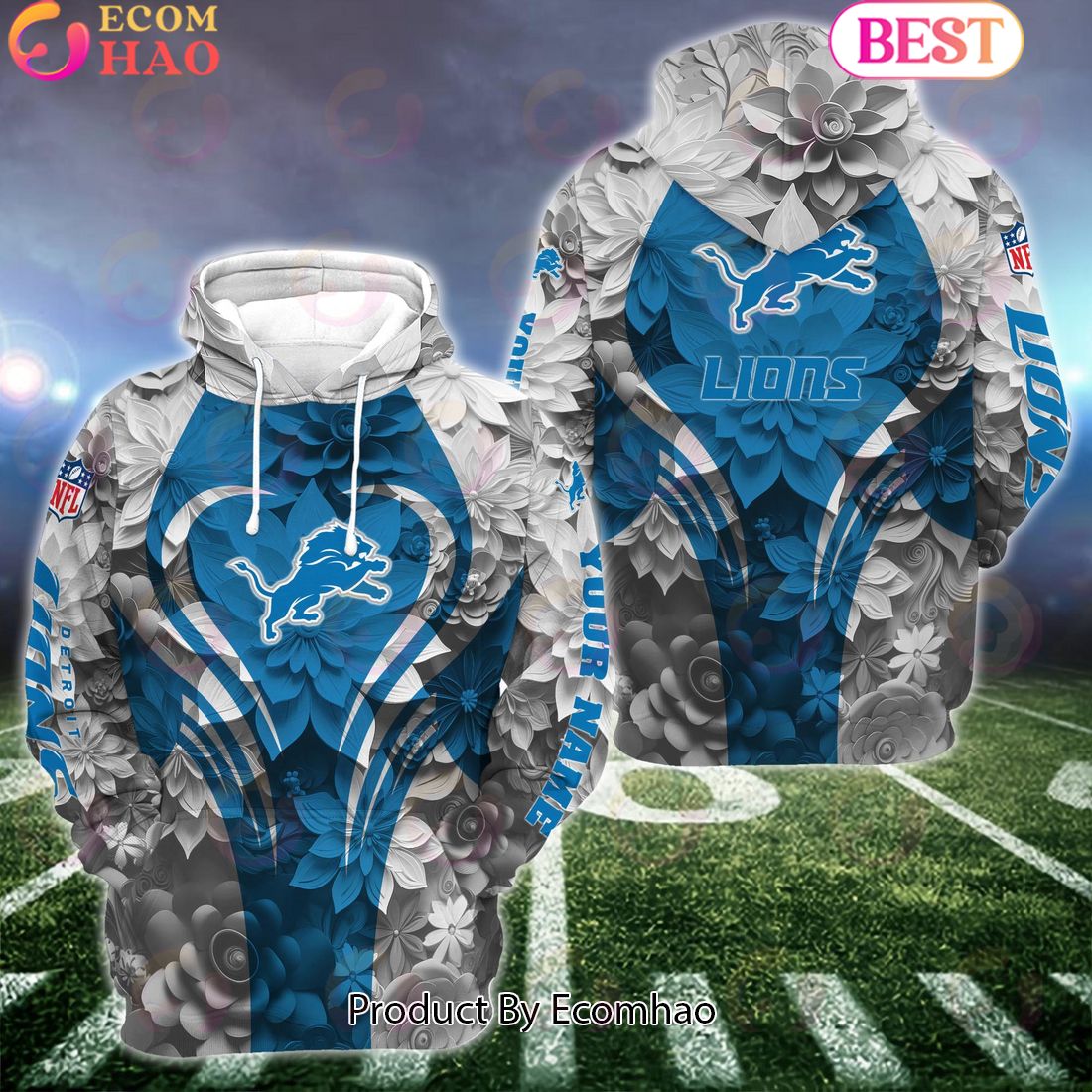 NFL Detroit Lions Special Flowers Design Hoodie And Leggings