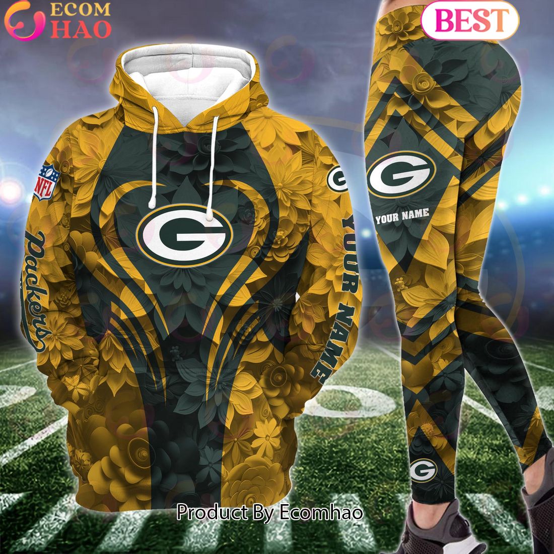 NFL Green Bay Packers Special Flowers Design Hoodie And Leggings