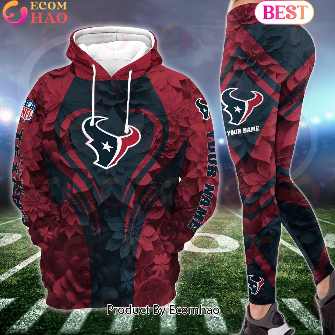 NFL Houston Texans Special Flowers Design Hoodie And Leggings