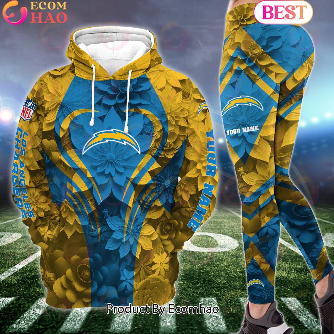 NFL Los Angeles Chargers Special Flowers Design Hoodie And Leggings