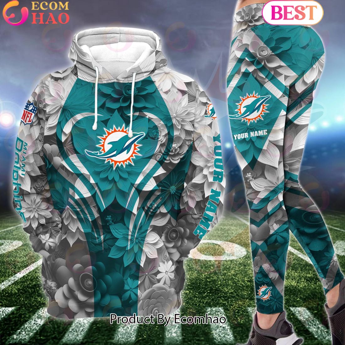 NFL Miami Dolphins Special Flowers Design Hoodie And Leggings