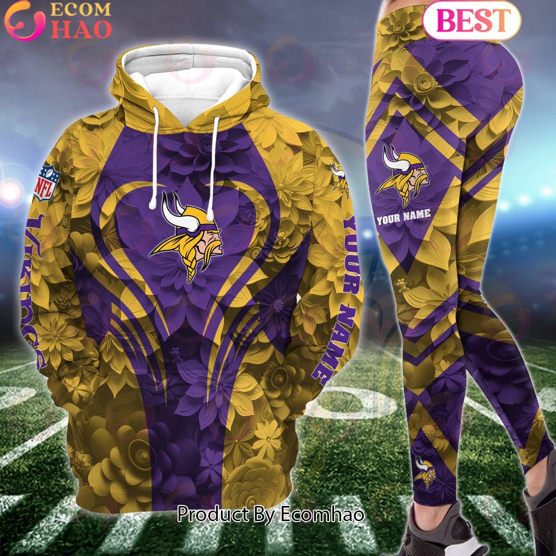 NFL Minnesota Vikings Special Flowers Design Hoodie And Leggings