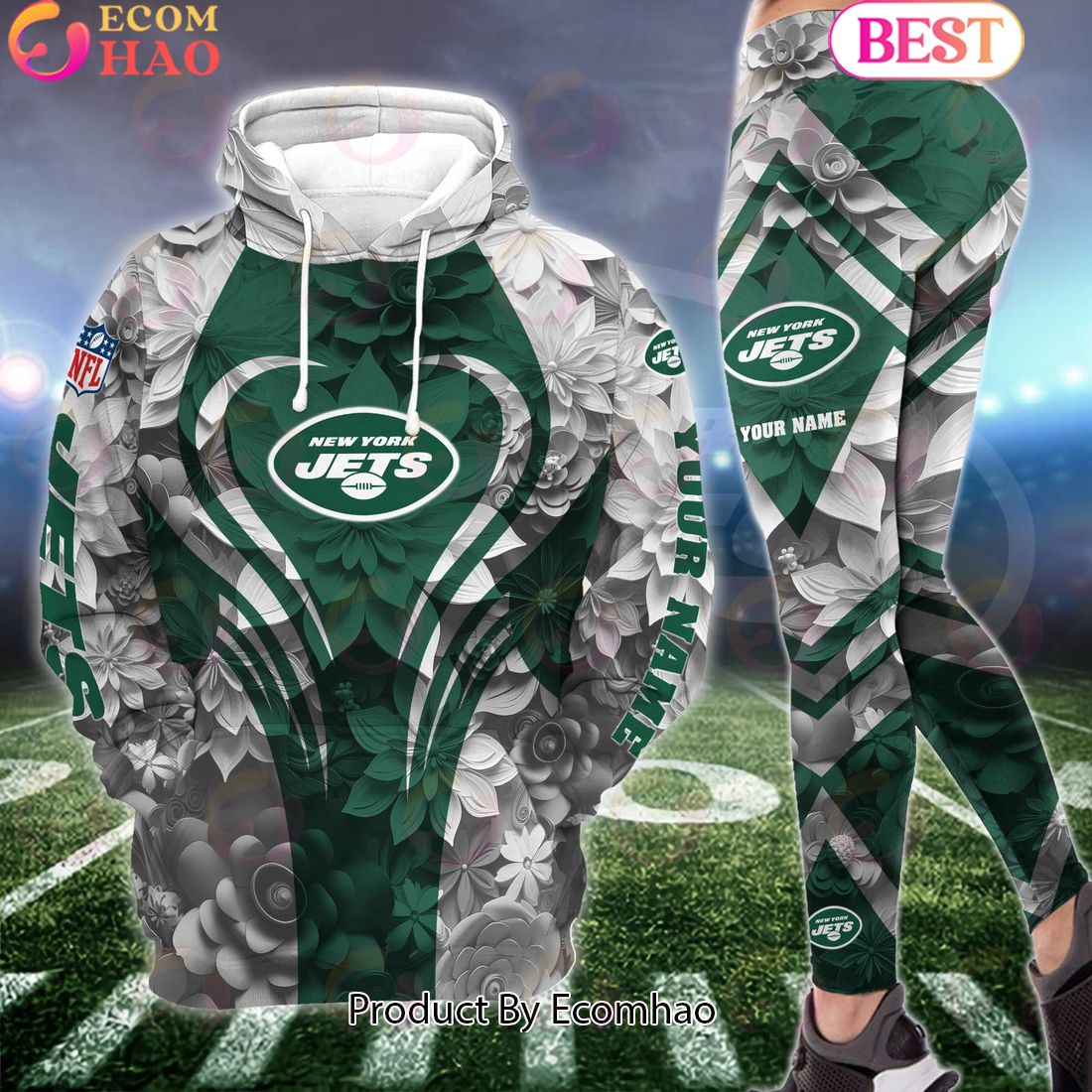 NFL New York Jets Special Flowers Design Hoodie And Leggings