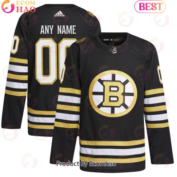 NHL Boston Bruins Black 100th Anniversary Primegreen Authentic Custom Hockey Jersey