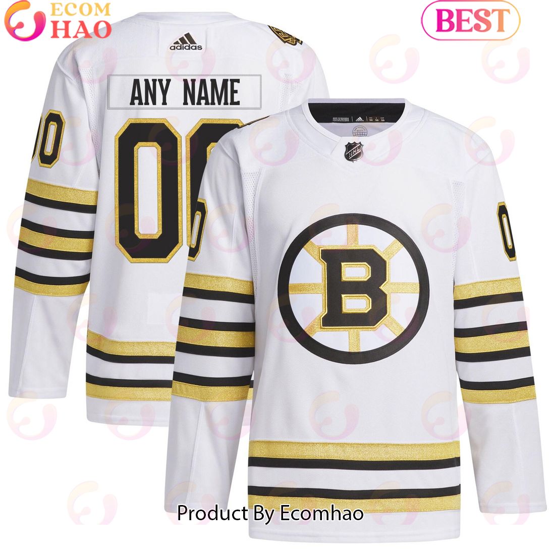 NHL Boston Bruins White 100th Anniversary Primegreen Authentic Custom Hockey Jersey