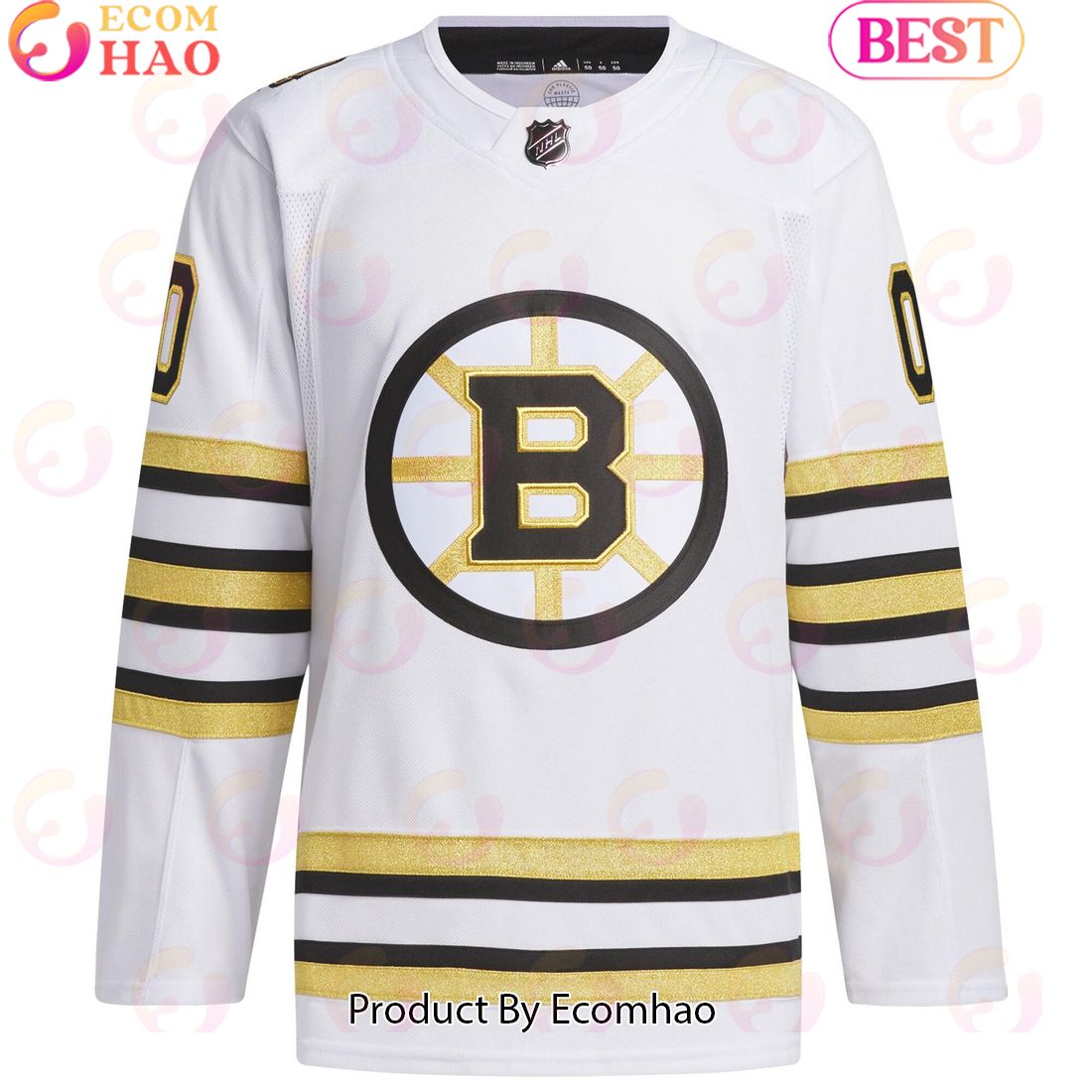 NHL Boston Bruins White 100th Anniversary Primegreen Authentic Custom Hockey Jersey