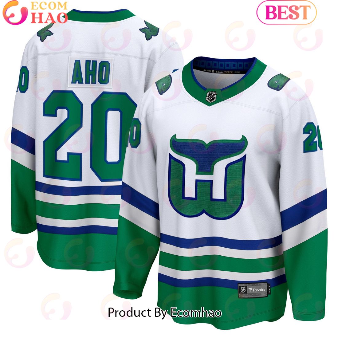 NHL Carolina Hurricanes Sebastian Aho Fanatics Branded White Whalers Premier Breakaway Hockey Jersey