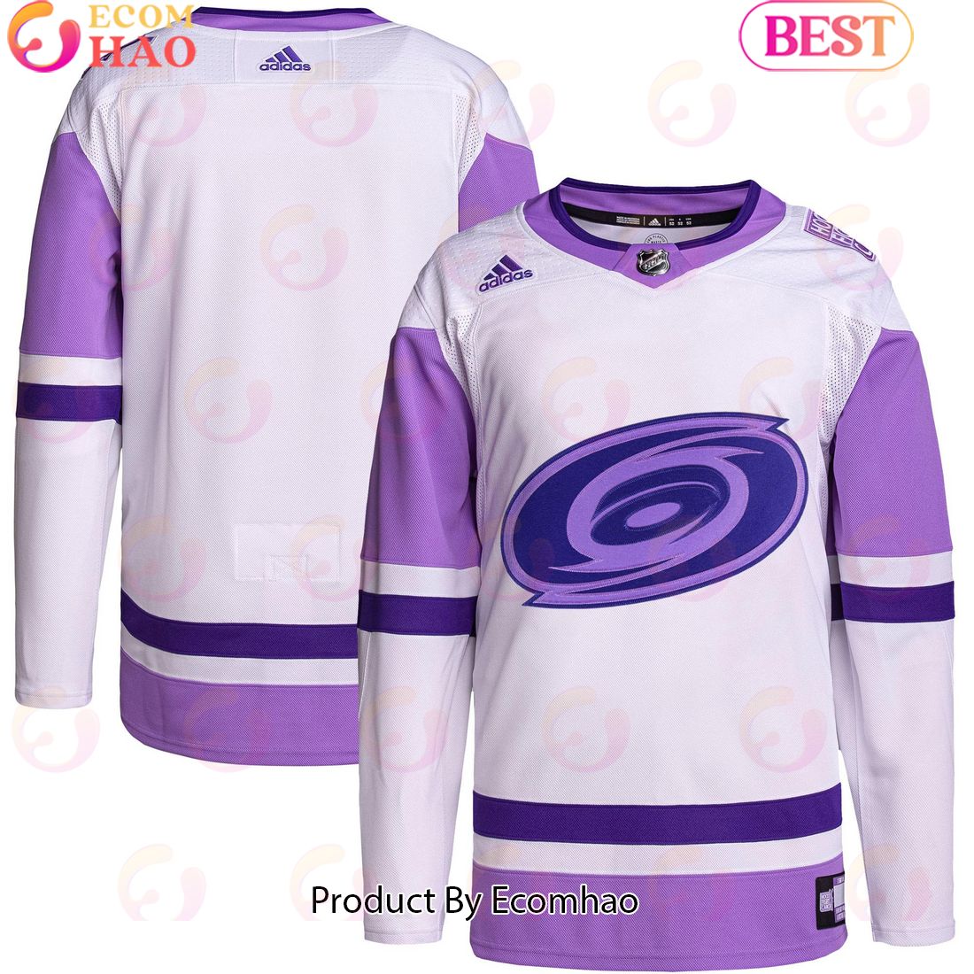 NHL Carolina Hurricanes Whitepurple Hockey Fights Cancer Primegreen Authentic Blank Practice Hockey Jersey