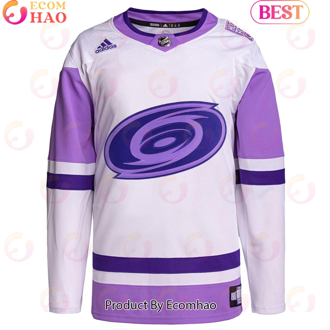 NHL Carolina Hurricanes Whitepurple Hockey Fights Cancer Primegreen Authentic Blank Practice Hockey Jersey