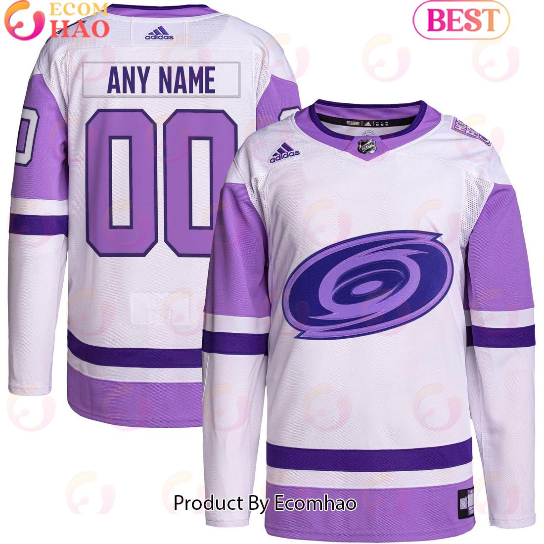 NHL Carolina Hurricanes Whitepurple Hockey Fights Cancer Primegreen Authentic Custom Hockey Jersey