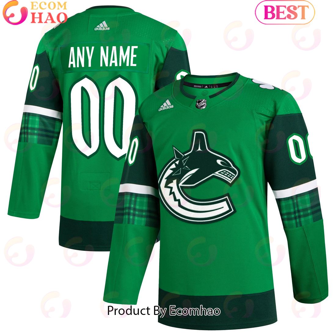 NHL Vancouver Canucks Kelly Green St. Patrick’s Day Authentic Custom Hockey Jersey