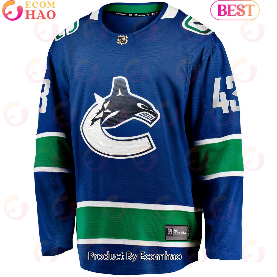 NHL Vancouver Canucks Quinn Hughes Fanatics Branded Blue Home Breakaway Hockey Jersey