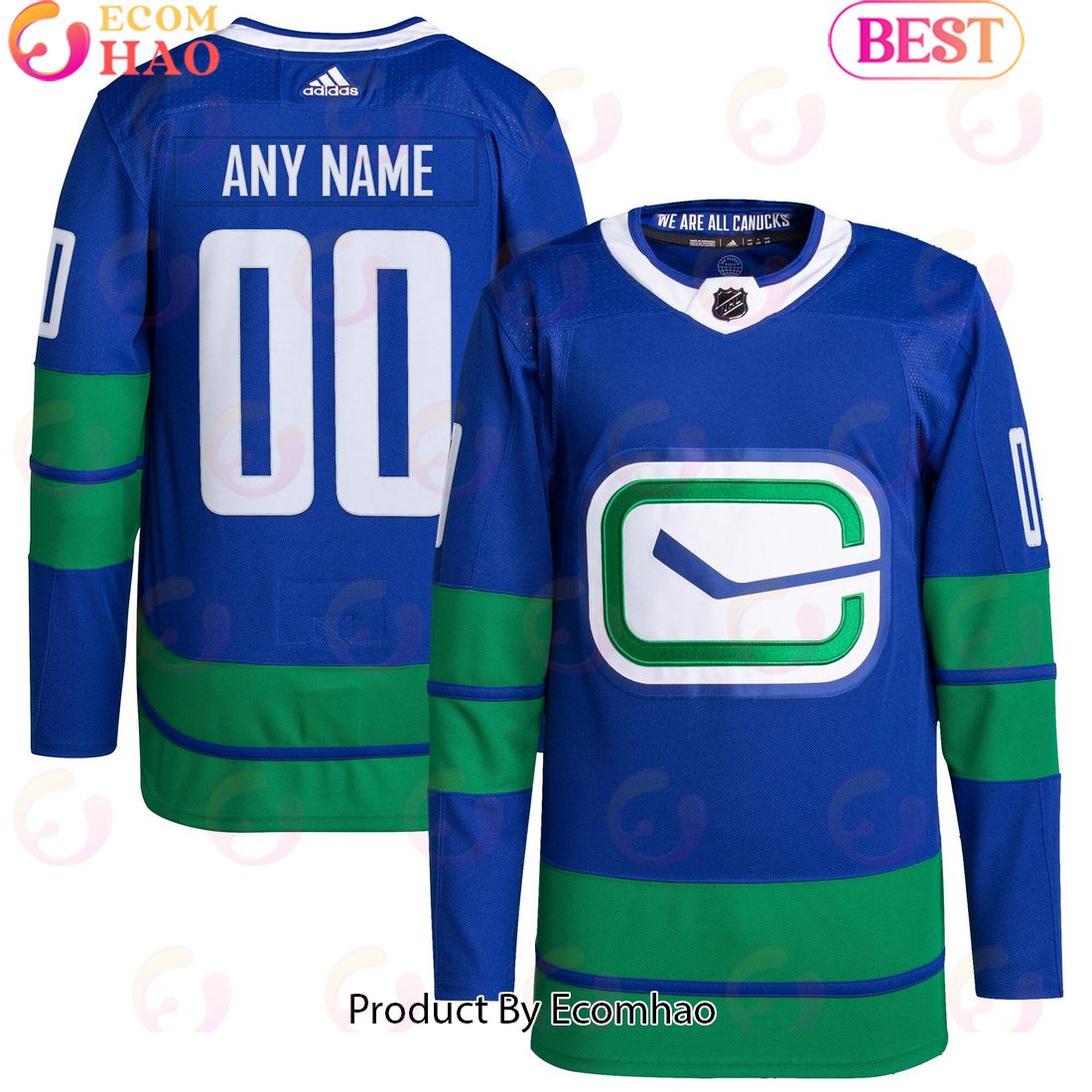 NHL Vancouver Canucks Royal Primegreen Authentic Pro Custom Hockey Jersey