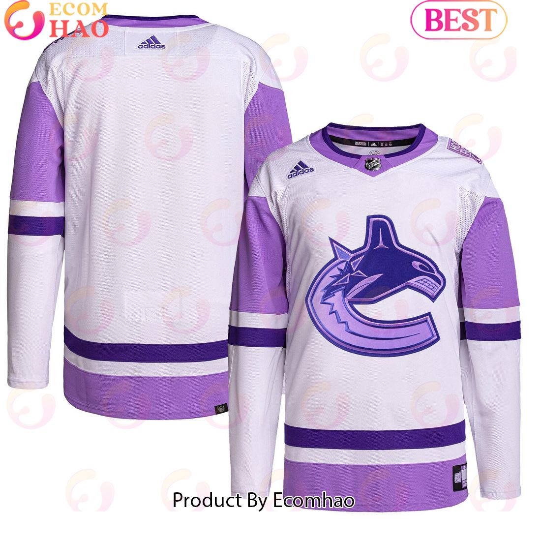 NHL Vancouver Canucks Whitepurple Hockey Fights Cancer Primegreen Authentic Blank Practice Hockey Jersey