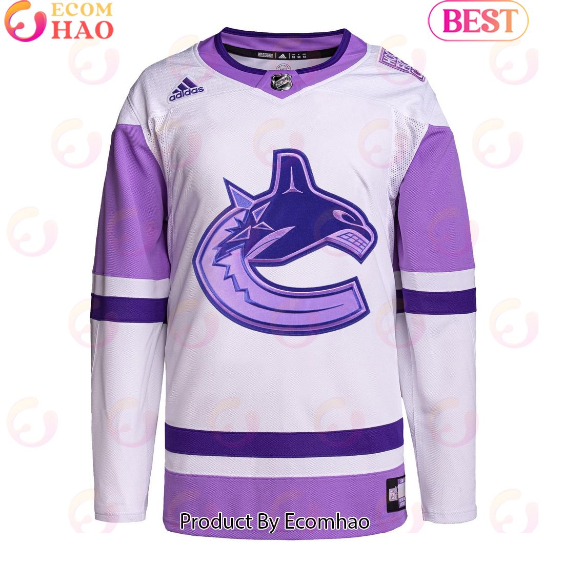 NHL Vancouver Canucks Whitepurple Hockey Fights Cancer Primegreen Authentic Blank Practice Hockey Jersey