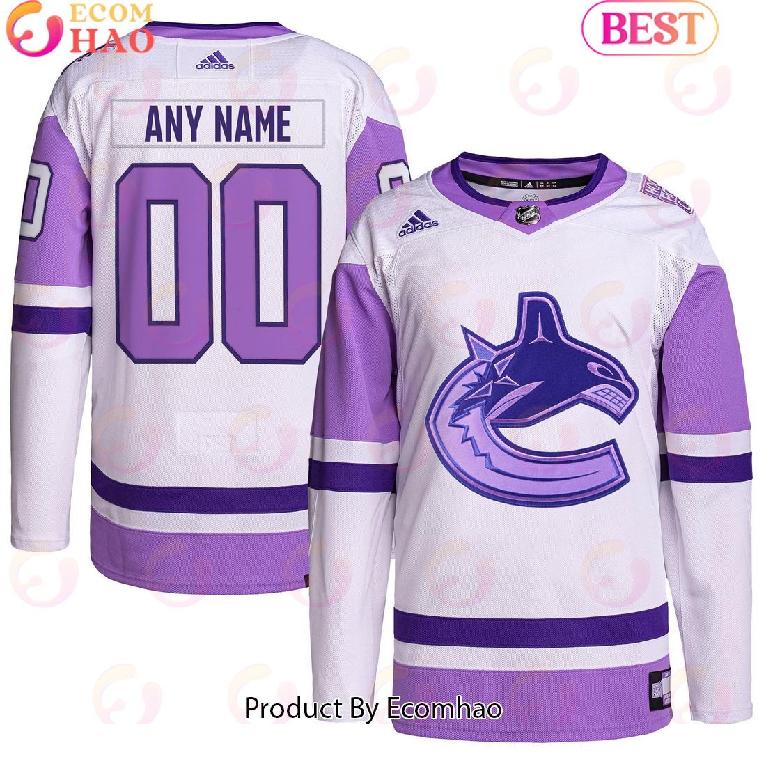 NHL Vancouver Canucks Whitepurple Hockey Fights Cancer Primegreen Authentic Custom Hockey Jersey