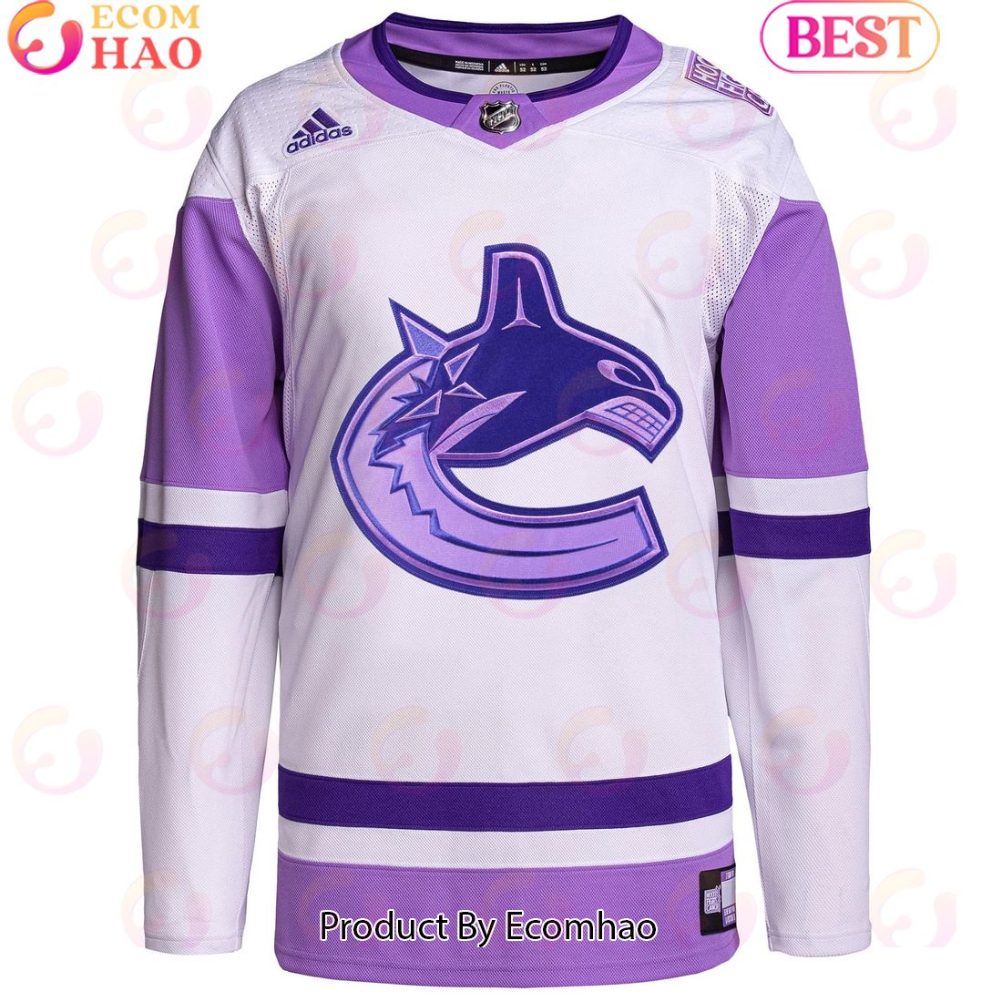 NHL Vancouver Canucks Whitepurple Hockey Fights Cancer Primegreen Authentic Custom Hockey Jersey