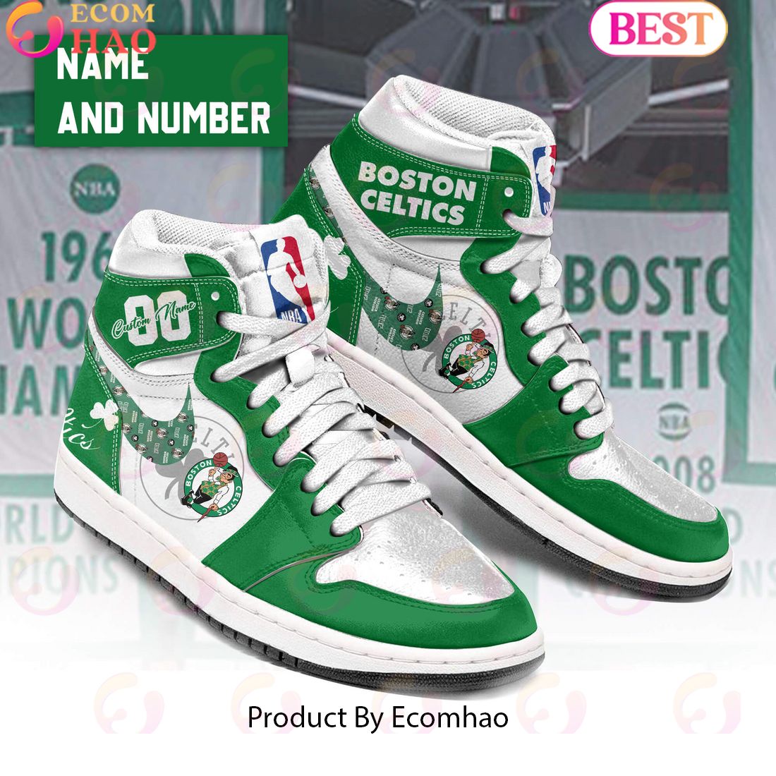 Custom Your Name NBA Boston Celtics Air Jordan 1 Sneakers