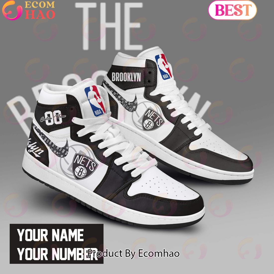 Custom Your Name NBA Brooklyn Nets Air Jordan 1 Sneakers