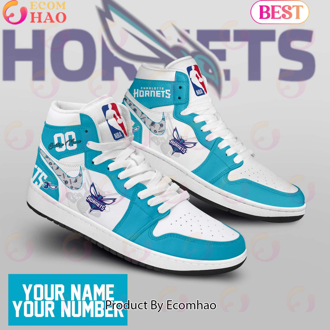 Custom Your Name NBA Charlotte Hornets Air Jordan 1 Sneakers