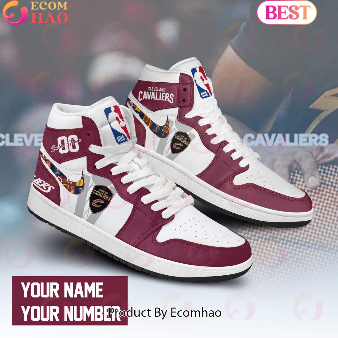 Custom Your Name NBA Cleveland Cavaliers Air Jordan 1 Sneakers