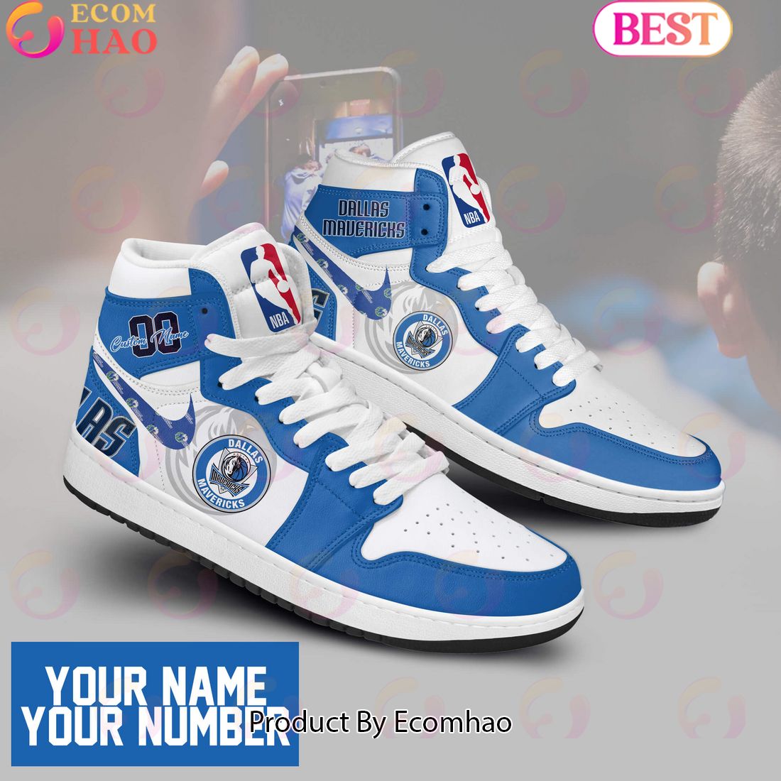 Custom Your Name NBA Dallas Mavericks Air Jordan 1 Sneakers