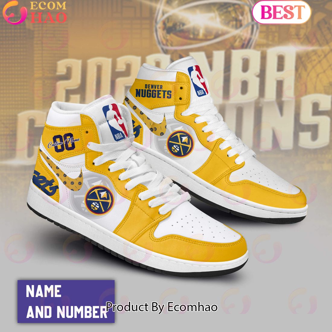 Custom Your Name NBA Denver Nuggets Air Jordan 1 Sneakers