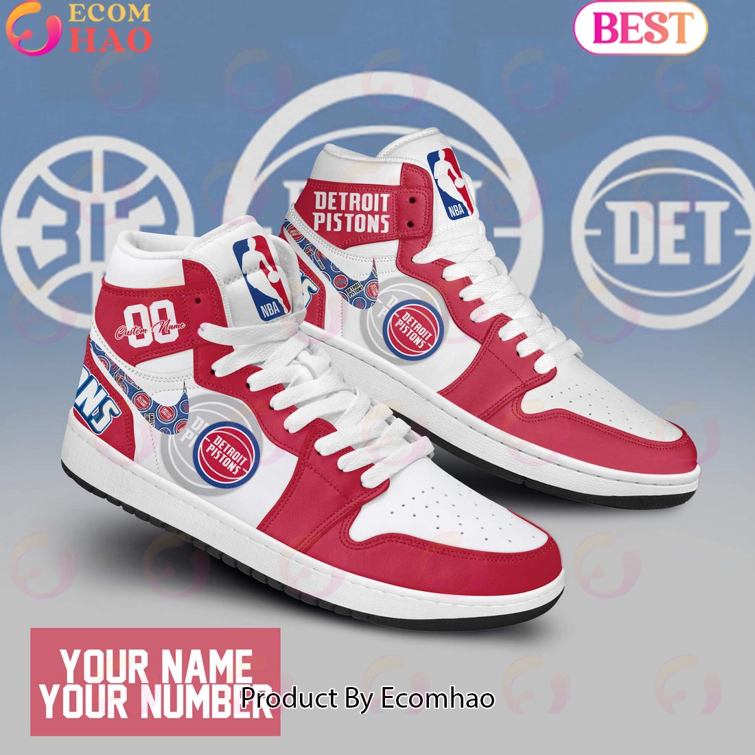 Custom Your Name NBA Detroit Pistons Air Jordan 1 Sneakers