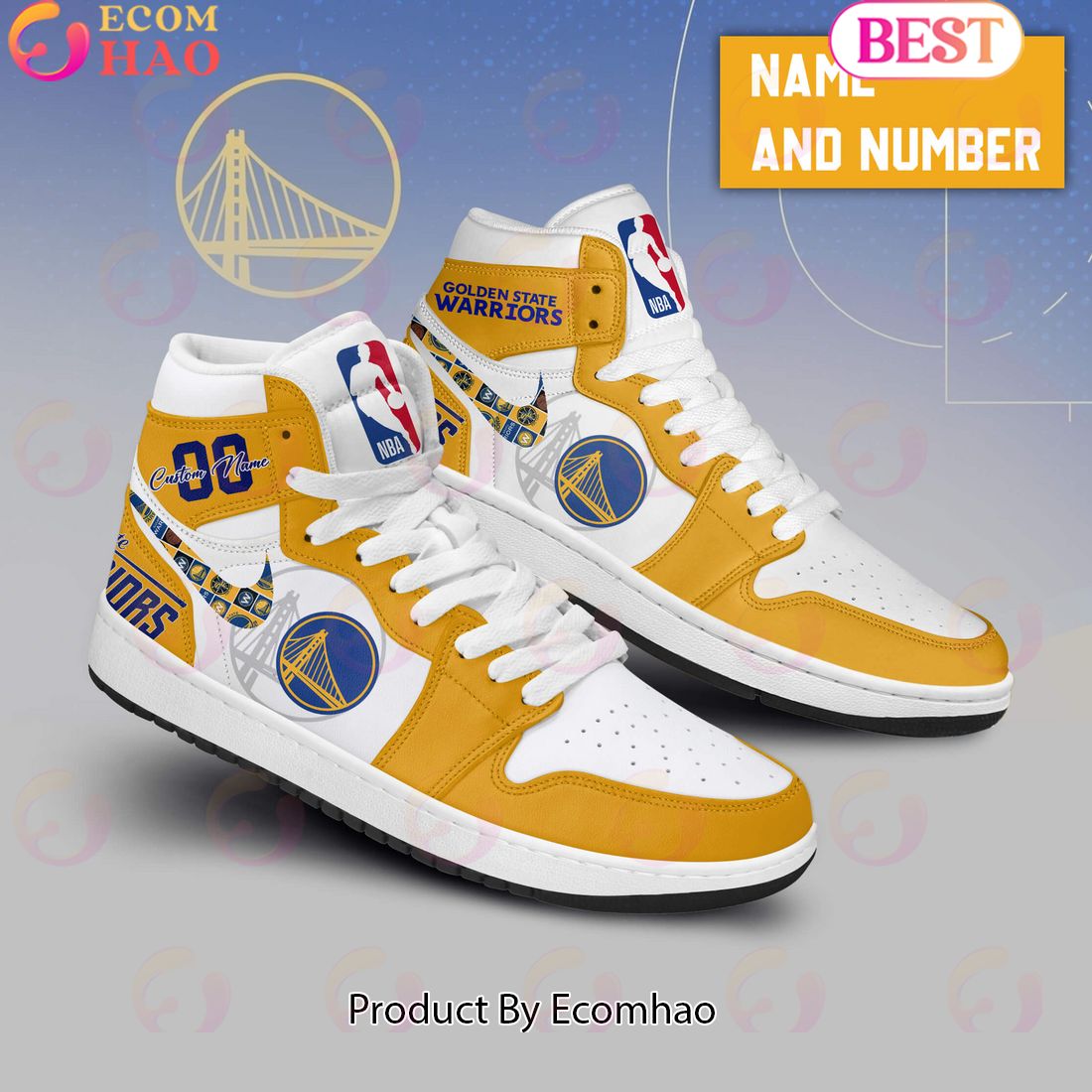 Custom Your Name NBA Golden State Warriors Air Jordan 1 Sneakers