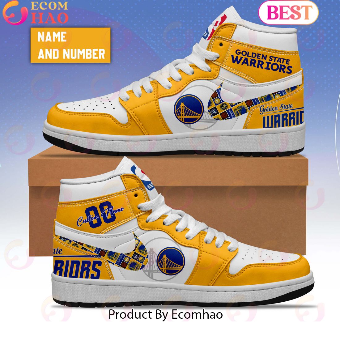 Custom Your Name NBA Golden State Warriors Air Jordan 1 Sneakers