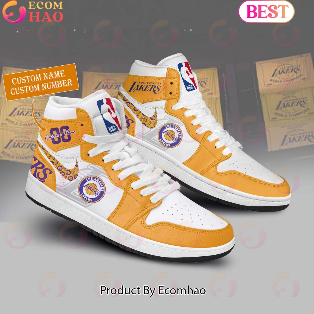 Custom Your Name NBA Los Angeles Lakers Air Jordan 1 Sneakers