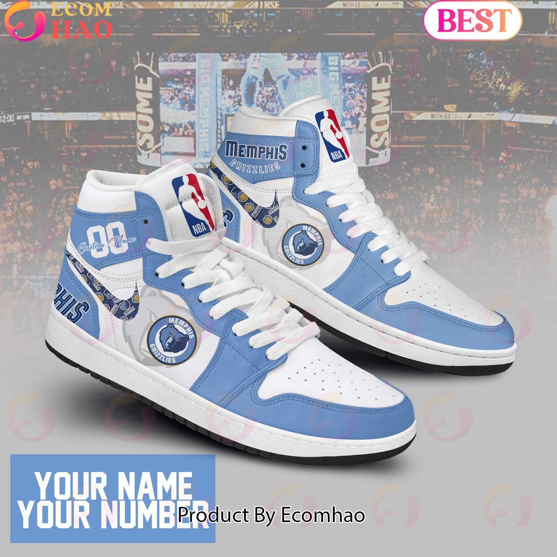 Custom Your Name NBA Memphis Grizzlies Air Jordan 1 Sneakers - Ecomhao ...