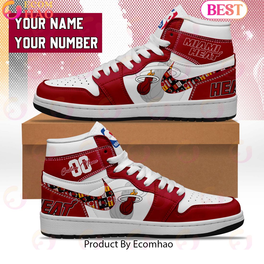 Custom Your Name NBA Miami Heat Air Jordan 1 Sneakers