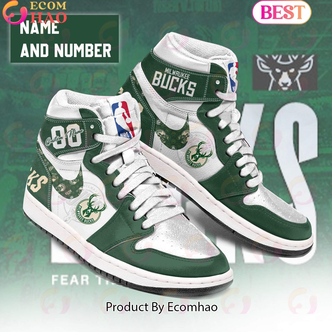 Custom Your Name NBA Milwaukee Bucks Air Jordan 1 Sneakers