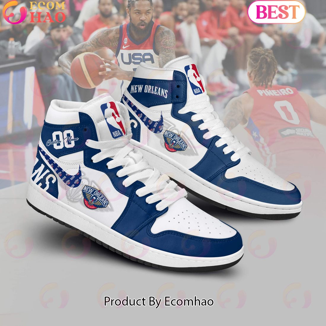 Custom Your Name NBA New Orleans Pelicans Air Jordan 1 Sneakers