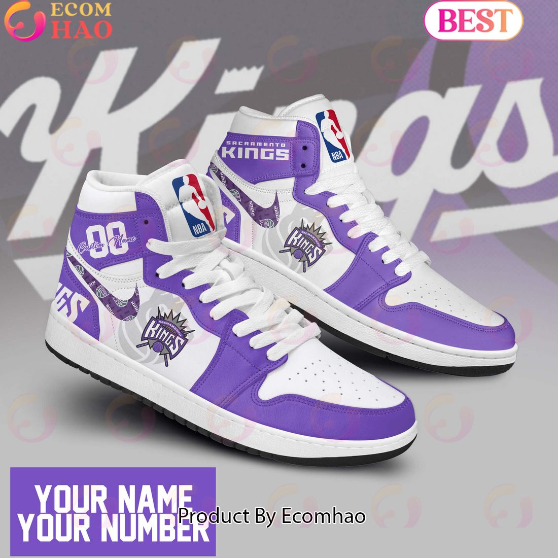 Custom Your Name NBA Sacramento Kings Air Jordan 1 Sneakers