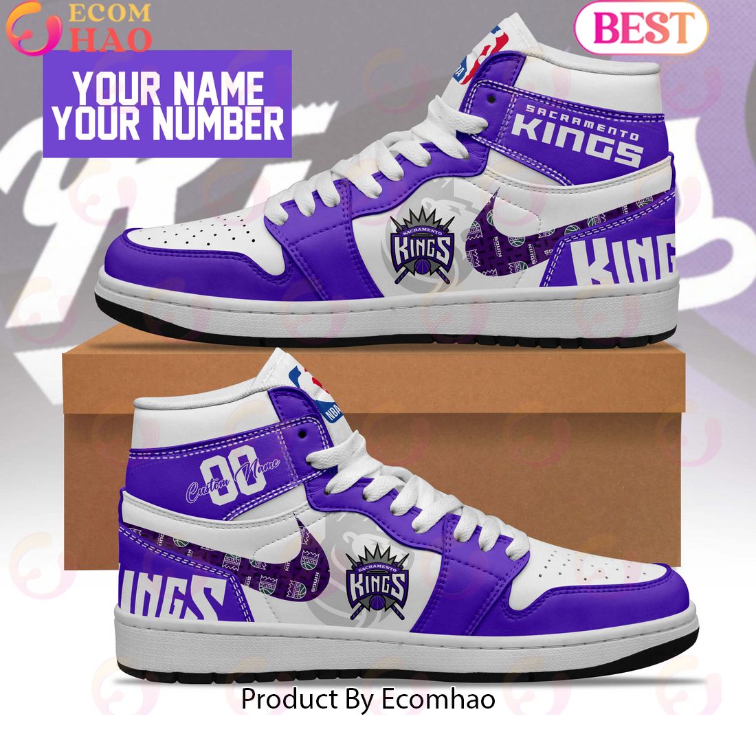 Custom Your Name NBA Sacramento Kings Air Jordan 1 Sneakers