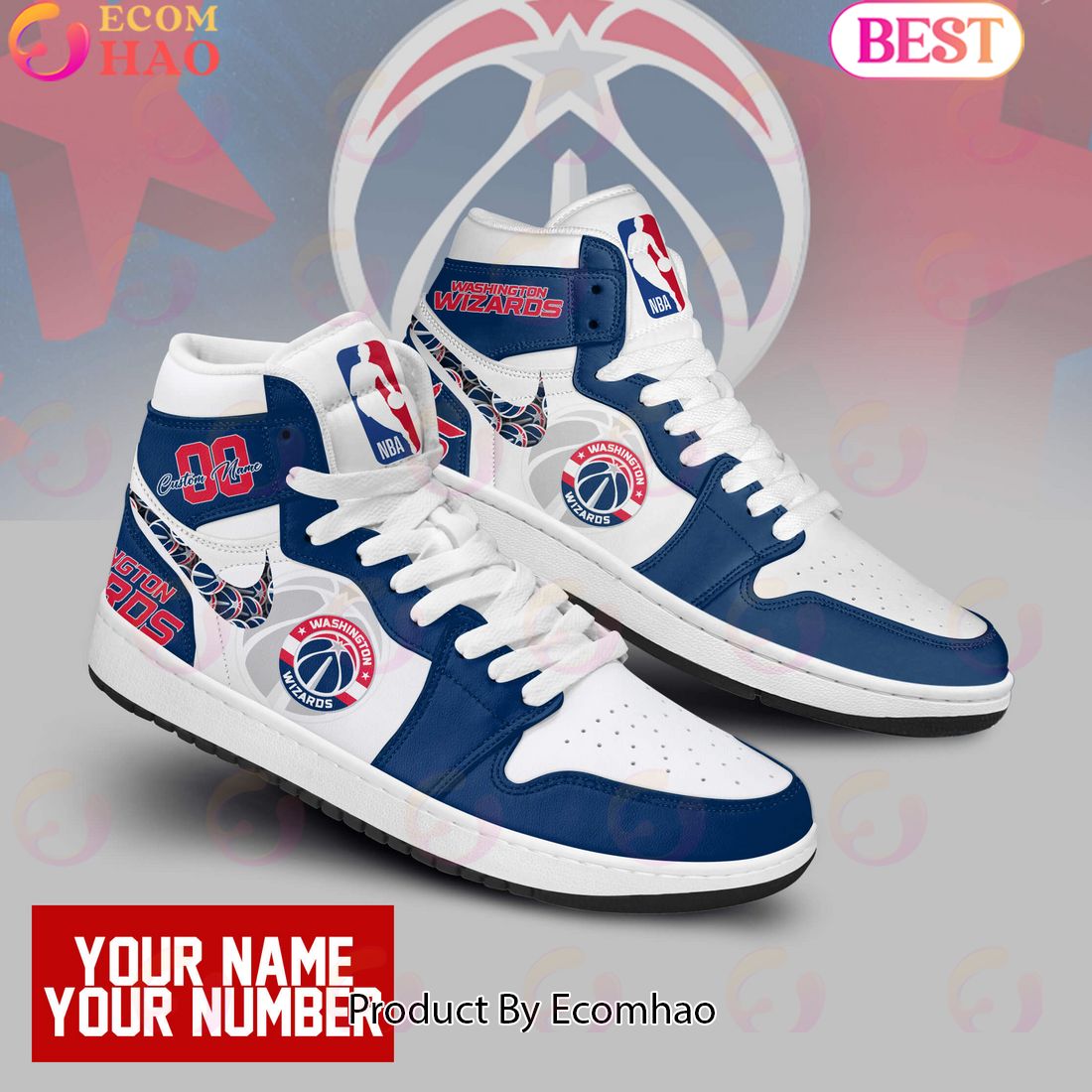 Custom Your Name NBA Washington Wizards Air Jordan 1 Sneakers