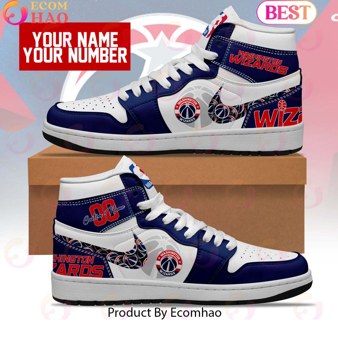 Custom Your Name NBA Washington Wizards Air Jordan 1 Sneakers