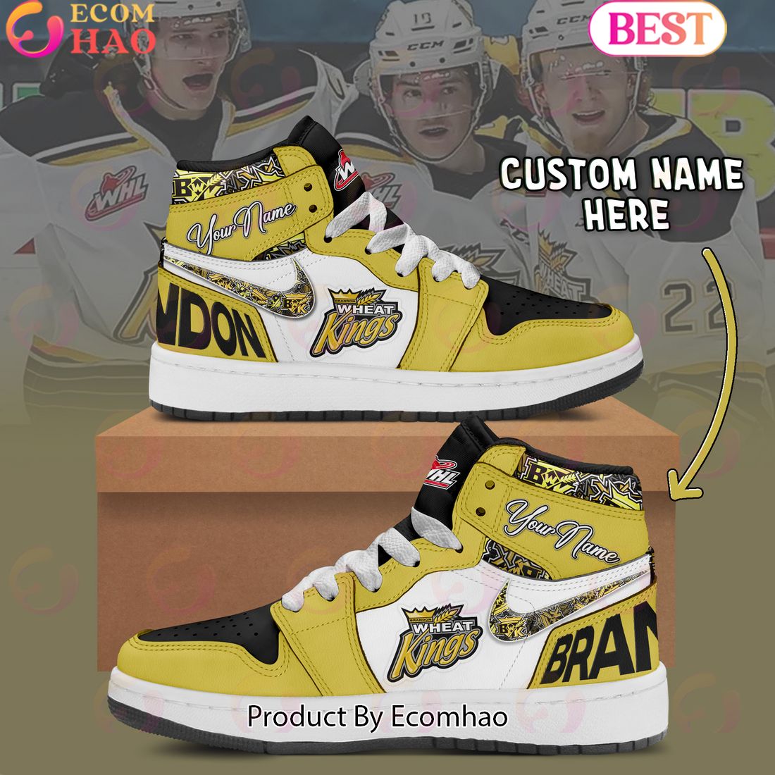 Custom Name WHL Kelowna Rockets Air Jordan 1, Hightop