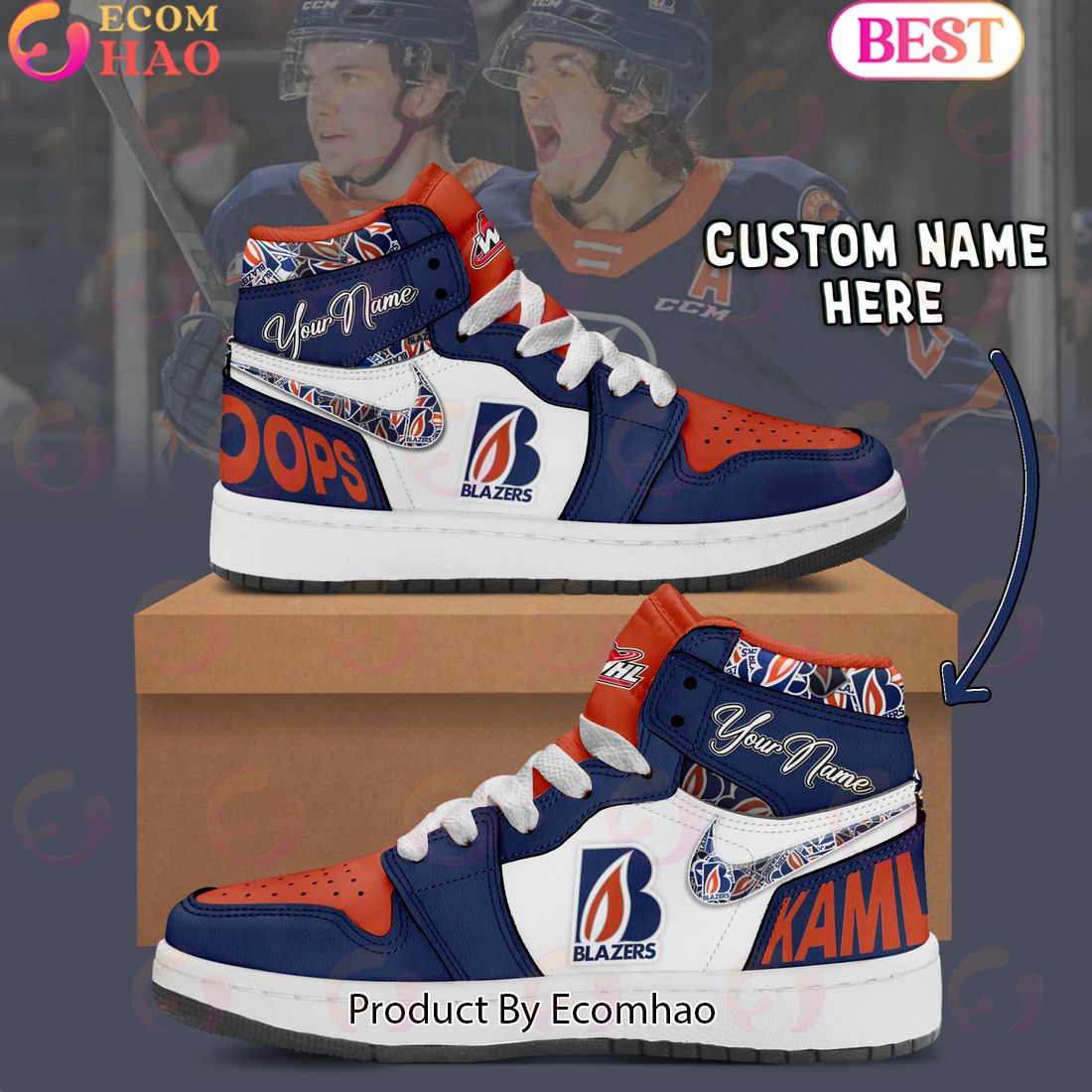 Custom Name WHL Kamloops Blazers Air Jordan 1, Hightop